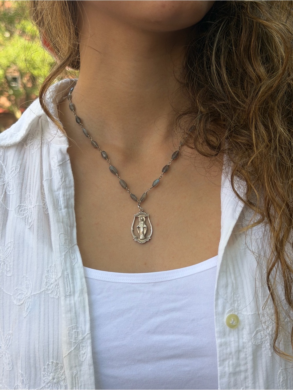 Vintage Miraculous Medal Labradorite Handmade Necklace